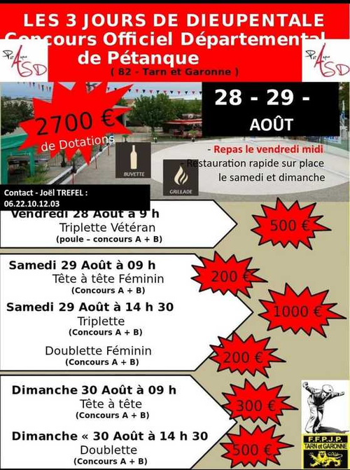 Concours de pétanque en Triplette - Départemental - Dieupentale