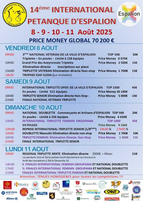 Concours de pétanque en Triplette - National TOP 1000 et + - Espalion