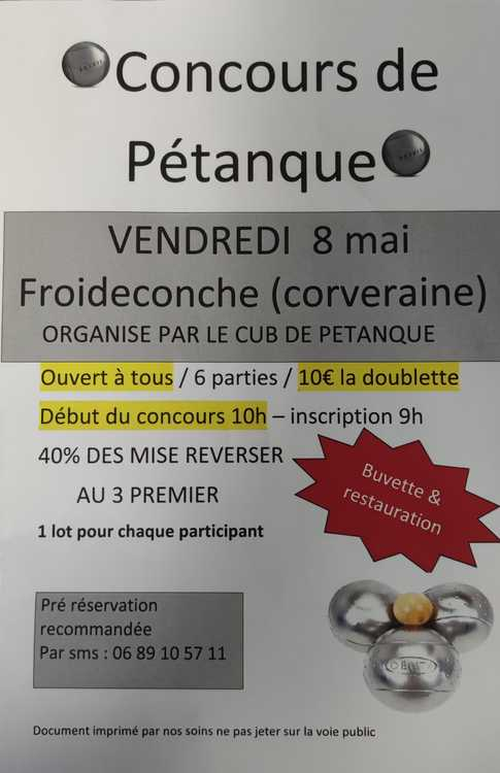 Concours de pétanque en Doublette - Froideconche