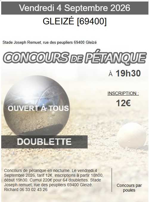 Concours de pétanque en Doublette - Gleizé