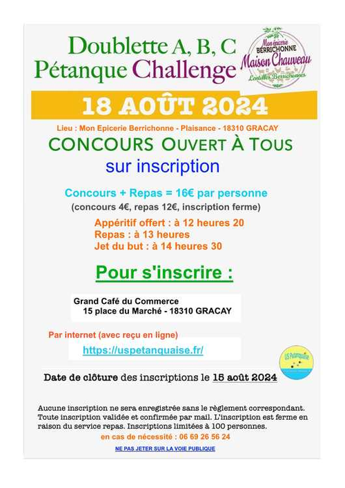 Concours de pétanque en Doublette - Graçay