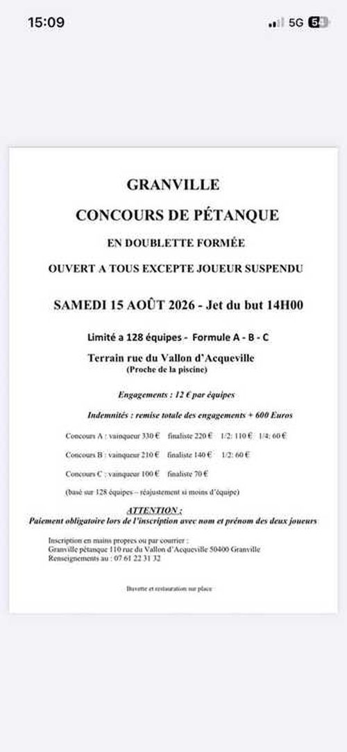 Concours de pétanque en Doublette - Granville