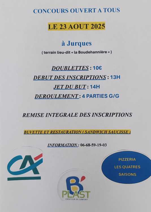 Concours de pétanque en Doublette - Jurques