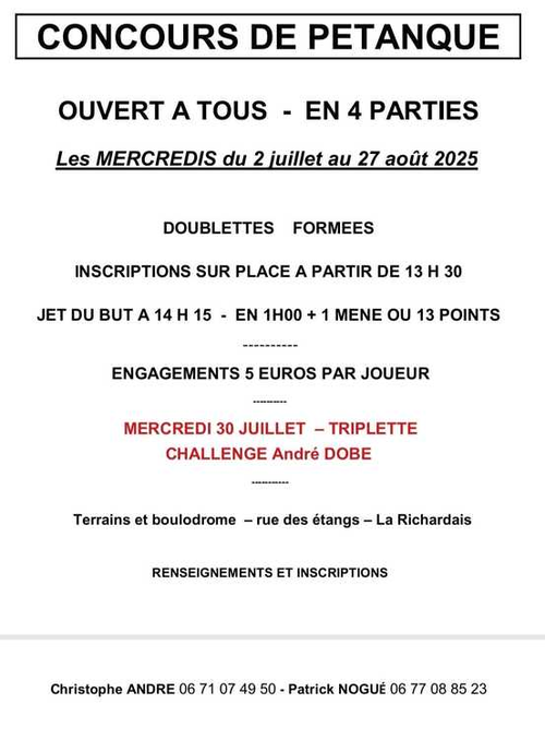 Concours de pétanque en Doublette - La Richardais
