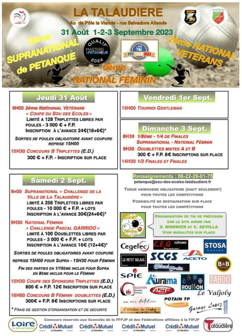 Concours de pétanque en Triplette - Grand Prix - La Talaudière