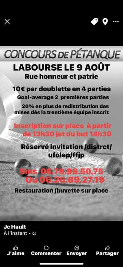 Concours de pétanque en Doublette - Labourse