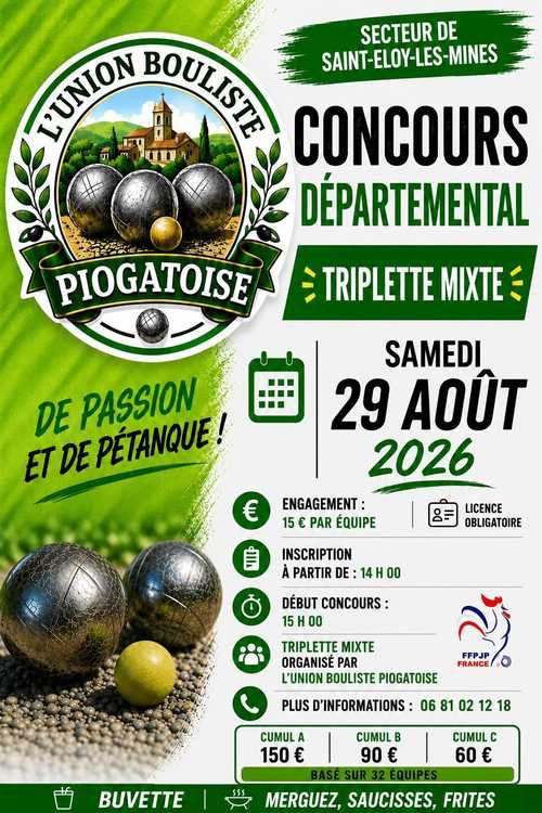 Concours de pétanque en Triplette Mixte - Départemental - LE PIOGAT