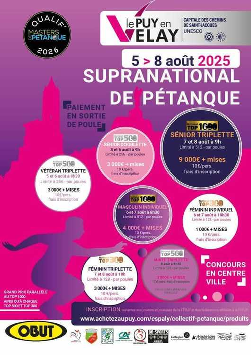 Concours de pétanque en Triplette - National TOP 500 - Le Puy-en-Velay