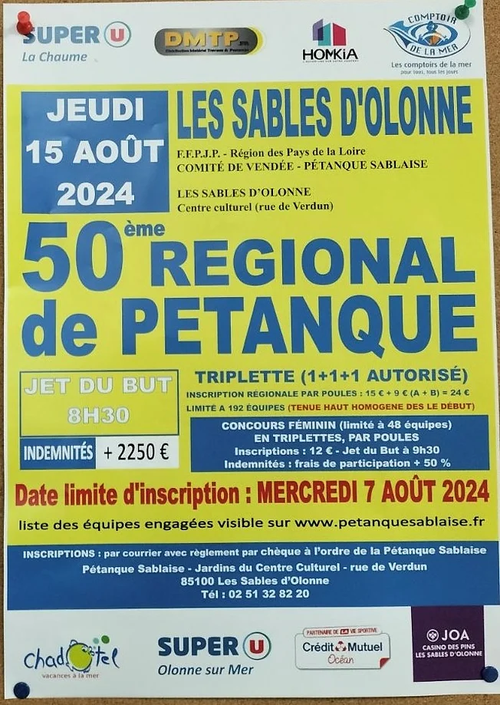 Concours de pétanque en Triplette - Régional - Les Sables-d'Olonne