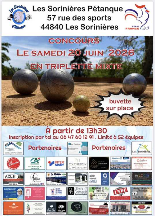 Concours de pétanque en Triplette Mixte - Départemental - Les Sorinières