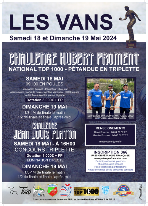 Concours de pétanque en Triplette - National TOP 1000 et + - Les Vans