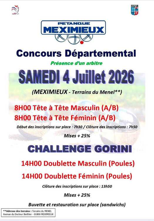 Concours de pétanque en Doublette - Départemental - Meximieux