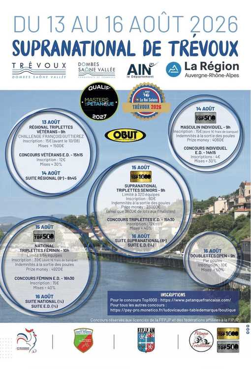 Concours de pétanque en Tête à tête - National TOP 500 - Trevoux