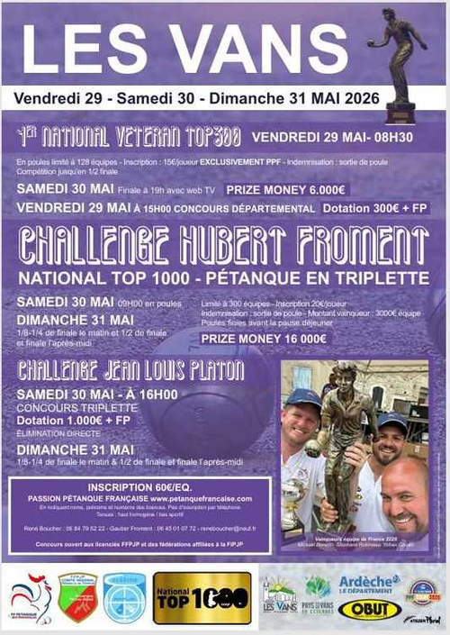 Concours de pétanque en Triplette - National TOP 500 - Les Vans