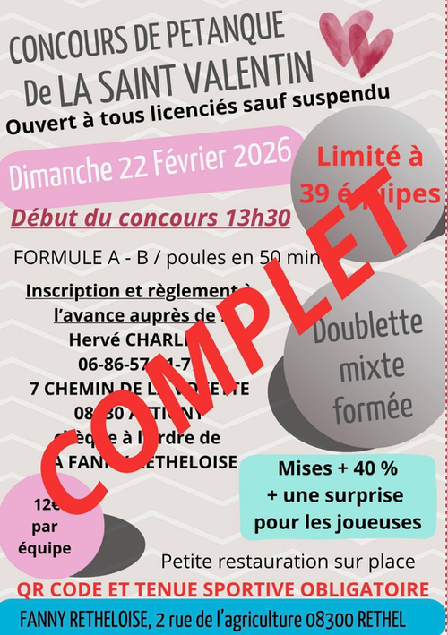 Concours de pétanque en Doublette Mixte - Départemental - La Fanny Retheloise