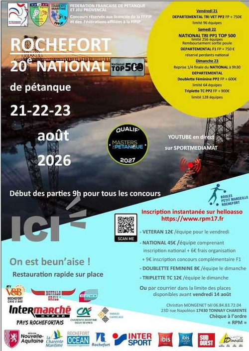 Concours de pétanque en Triplette - National TOP 500 - Rochefort