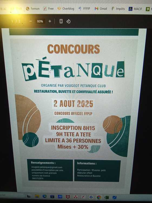 Concours de pétanque en Tête à tête - Départemental - VOUGEOT