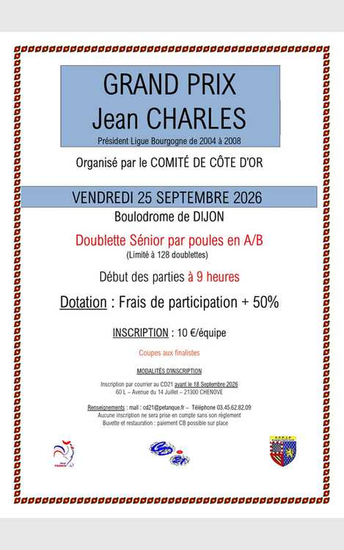 Concours de pétanque en Doublette - Grand Prix - Comité de Côte d'Or