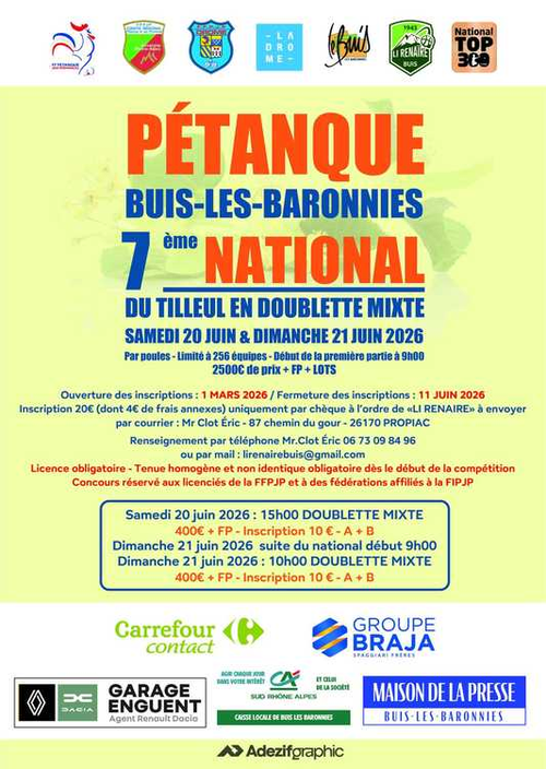 Concours de pétanque en Doublette Mixte - National TOP 300 - Buis Les Baronnies