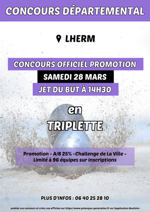 Concours de pétanque en Triplette - Départemental - LHERM