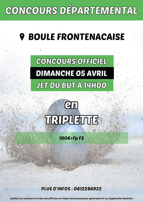 Concours de pétanque en Triplette - Départemental - Boule frontenacaise