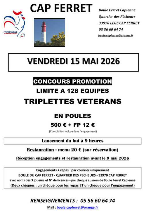 Concours de pétanque en Triplette - Départemental - boule ferret capienne