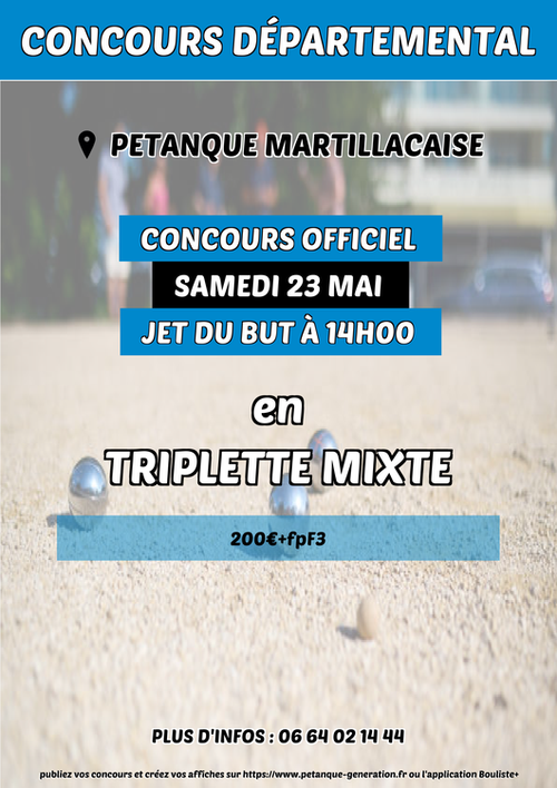 Concours de pétanque en Triplette Mixte - Départemental - Petanque Martillacaise