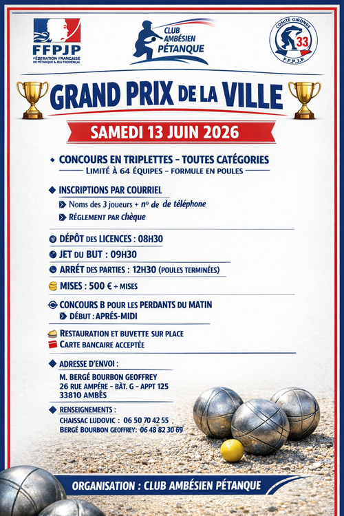 Concours de pétanque en Triplette - Départemental - club ambesien  petanque