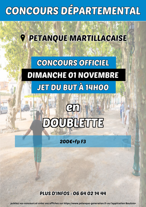 Concours de pétanque en Doublette - Départemental - Petanque Martillacaise