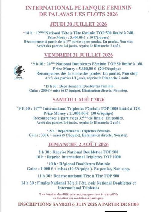 Concours de pétanque en Tête à tête - National TOP 500 - Palavas Les Flots