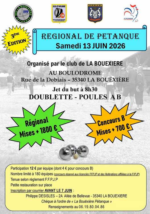 Concours de pétanque en Doublette - Régional - La Bouëxière