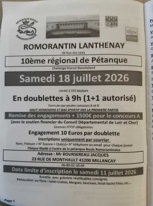 Concours de pétanque en Doublette - Régional - Romorantin
