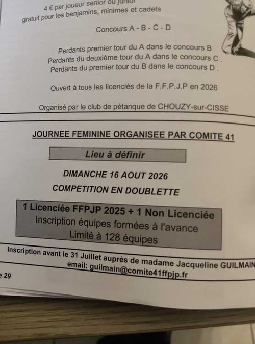 Concours de pétanque en Doublette - Départemental - Lieu non défini
