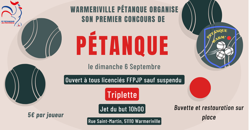 Concours de pétanque en Triplette - Départemental - WARMERIVILLE