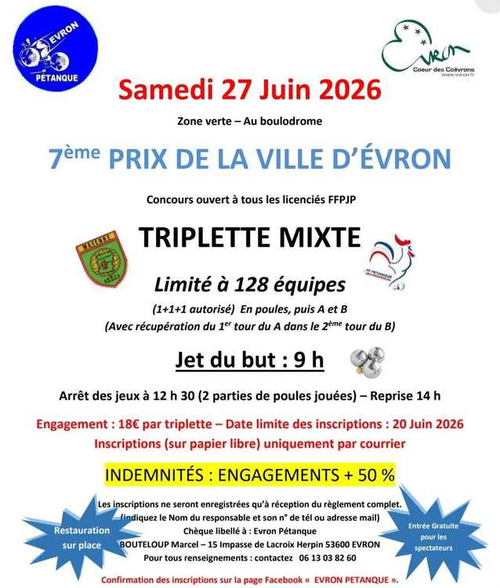 Concours de pétanque en Triplette Mixte - Grand Prix - EVRON