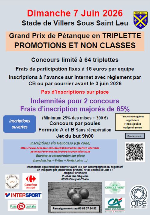 Concours de pétanque en Triplette - Départemental - VILLERS SOUS SAINT LEU