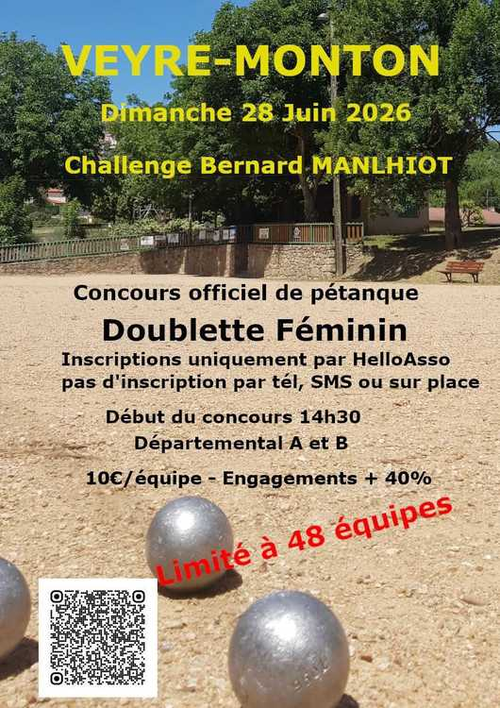 Concours de pétanque en Doublette - Départemental - VEYRE-MONTON