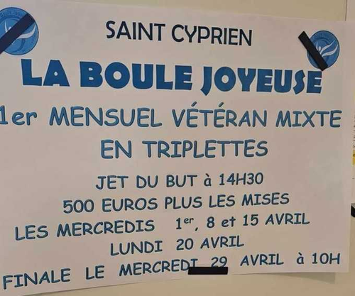 Concours de pétanque en Triplette Mixte - Masters de pétanque - BOULE JOYEUSE ST CYPRIEN