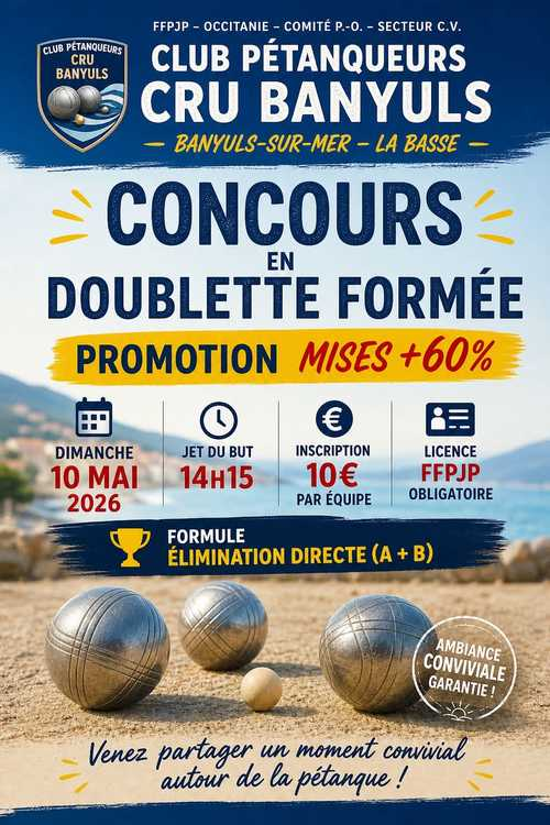 Concours de pétanque en Doublette - Départemental - PETANQUEURS CRU BANYULS