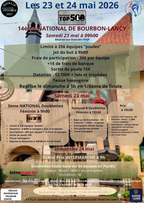 Concours de pétanque en Triplette - National TOP 500 - Bourbon Lancy