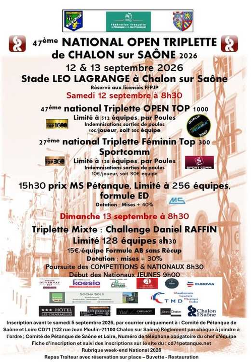 Concours de pétanque en Triplette - National TOP 300 - Chalon Sur Saone