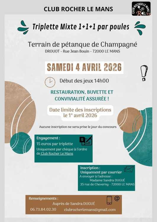 Concours de pétanque en Triplette Mixte - Départemental - CLUB ROCHER LE MANS