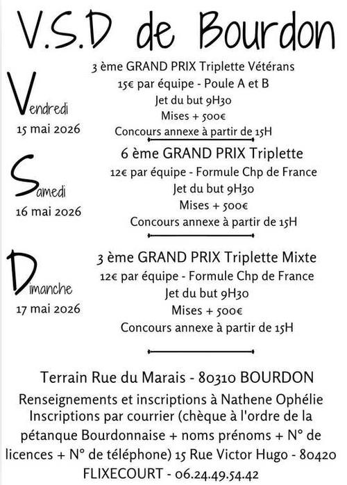 Concours de pétanque en Triplette Mixte - Grand Prix - BOURDON