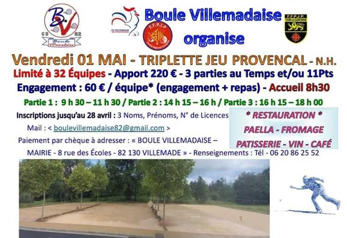 Concours de pétanque en Triplette - Départemental - Villemade