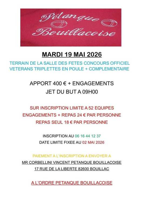 Concours de pétanque en Triplette - Départemental - Bouillac