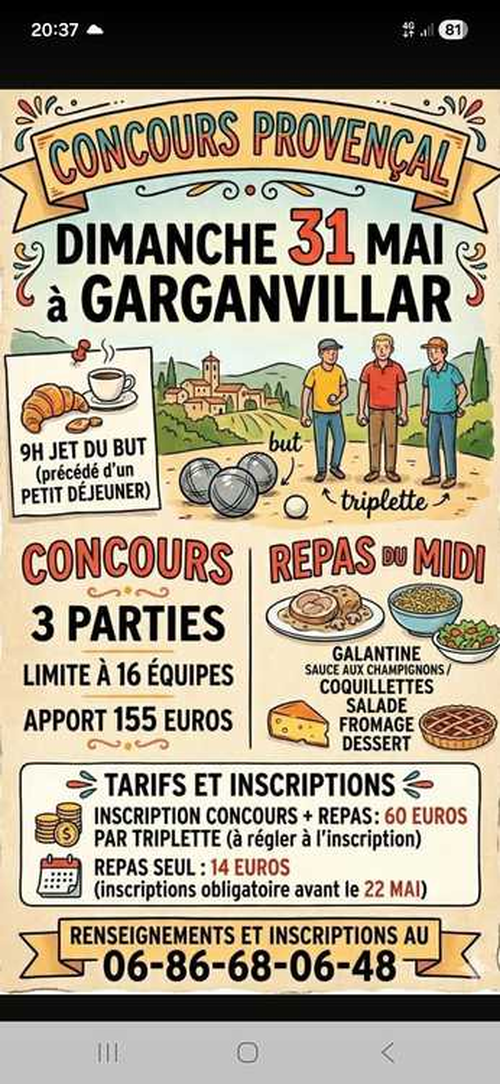 Concours de pétanque en Triplette - Départemental - Garganvillar