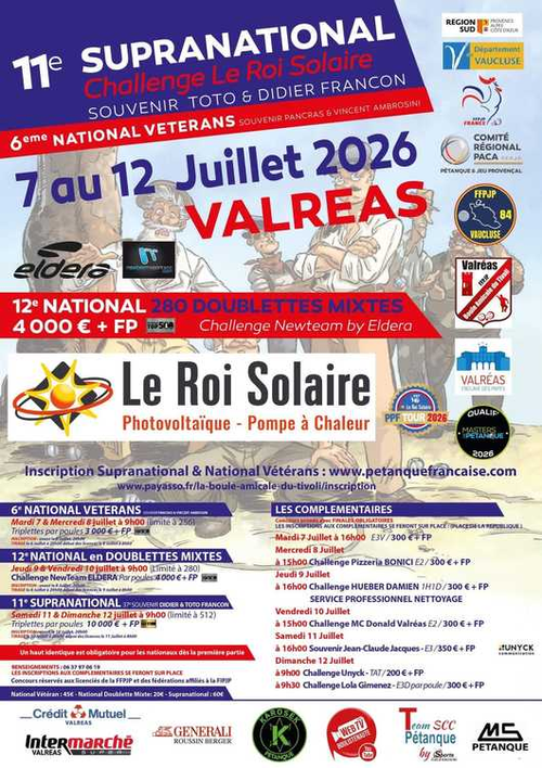 Concours de pétanque en Doublette Mixte - National TOP 500 - Valreas