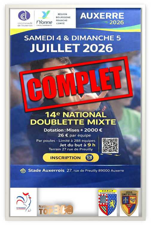 Concours de pétanque en Doublette Mixte - National TOP 300 - Auxerre
