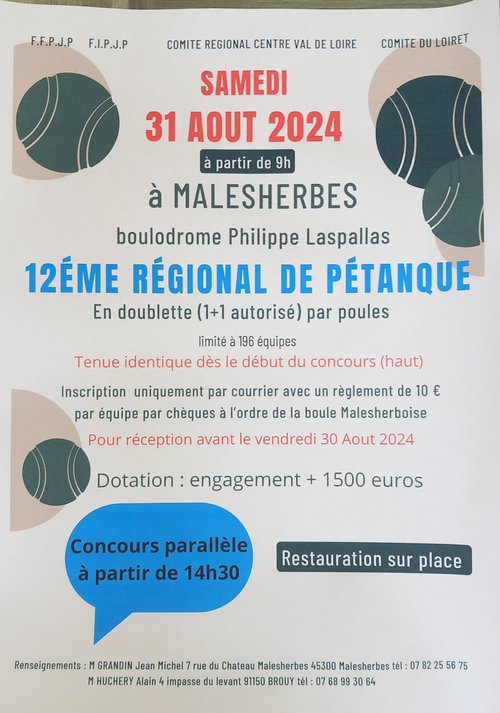 Concours de pétanque en Doublette - Malesherbes
