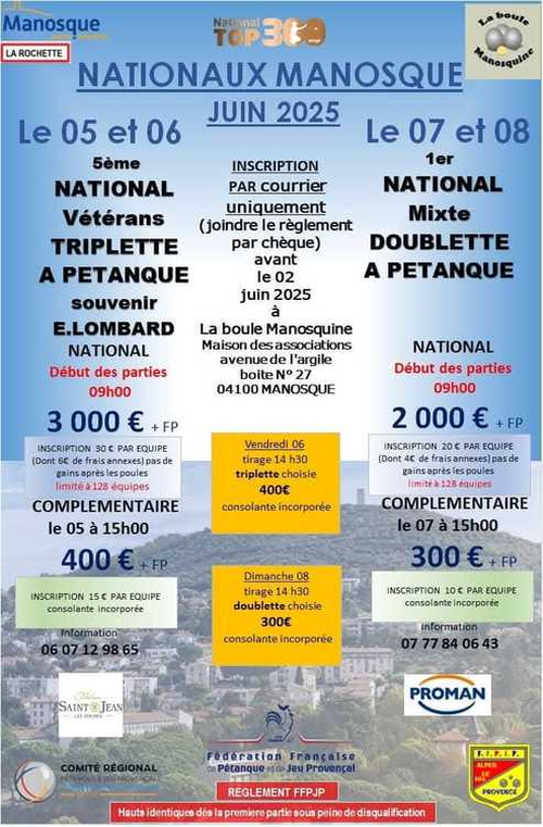 Concours de pétanque en Doublette Mixte - National TOP 300 - Manosque